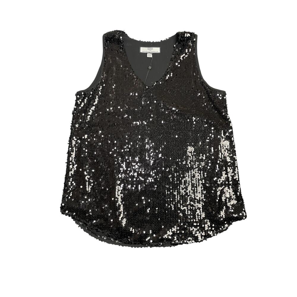 NWT Katherine‎ Barclay Black Sequin Sleeveless Shirt Size Medium Glam Party